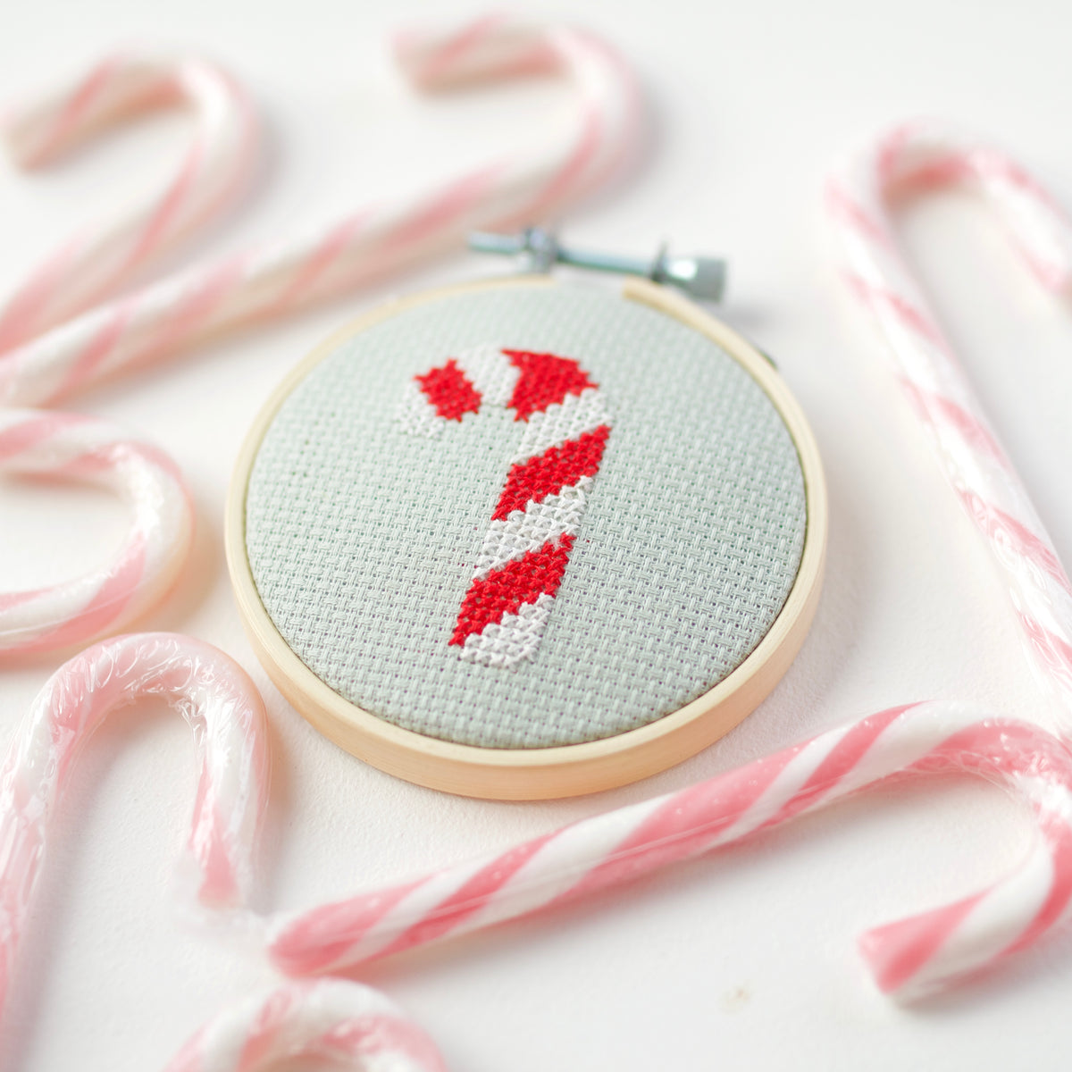 Craftways Elegant Candy Cane Napkins Stamped Cross-Stitch