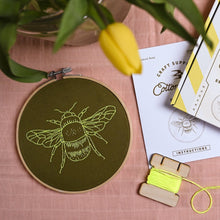 Load image into Gallery viewer, Bee Hoop Embroidery Kit khaki neon yellow