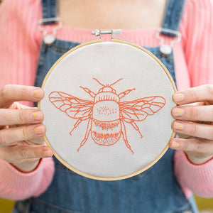 Bee Hoop Embroidery Kit white orange