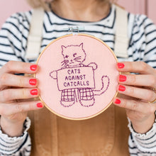 Load image into Gallery viewer, Cats Against Catcalls Feminist Hoop Embroidery Kit 2