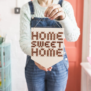 Home Sweet Home wooden board embroidery kit in rust