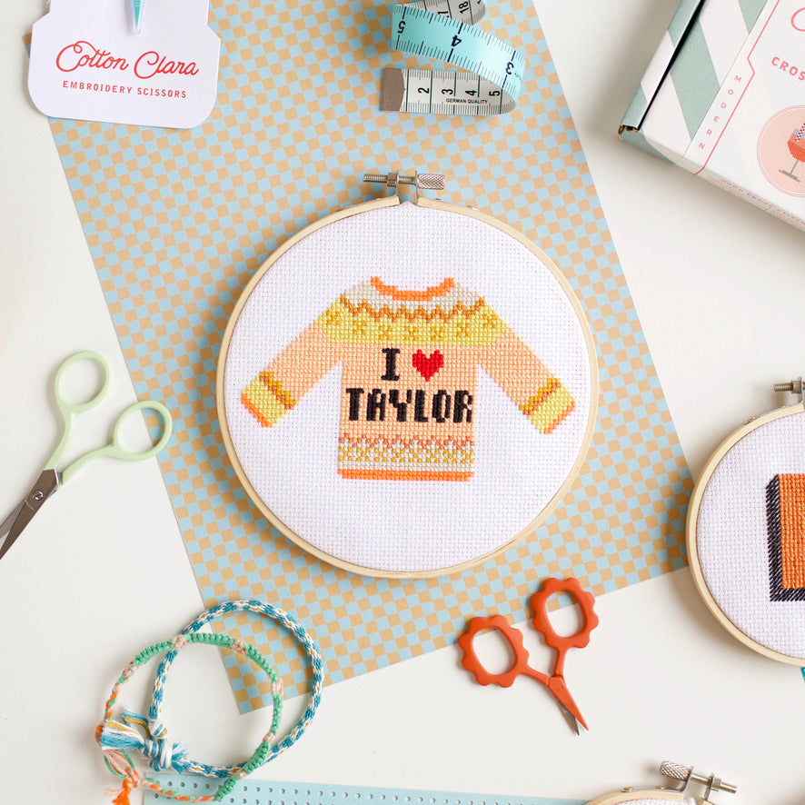 I Love Taylor Cross Stitch Kit - Orange Tones