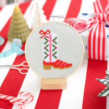 Load image into Gallery viewer, Christmas Cowboy Boot Cross Stitch Kit