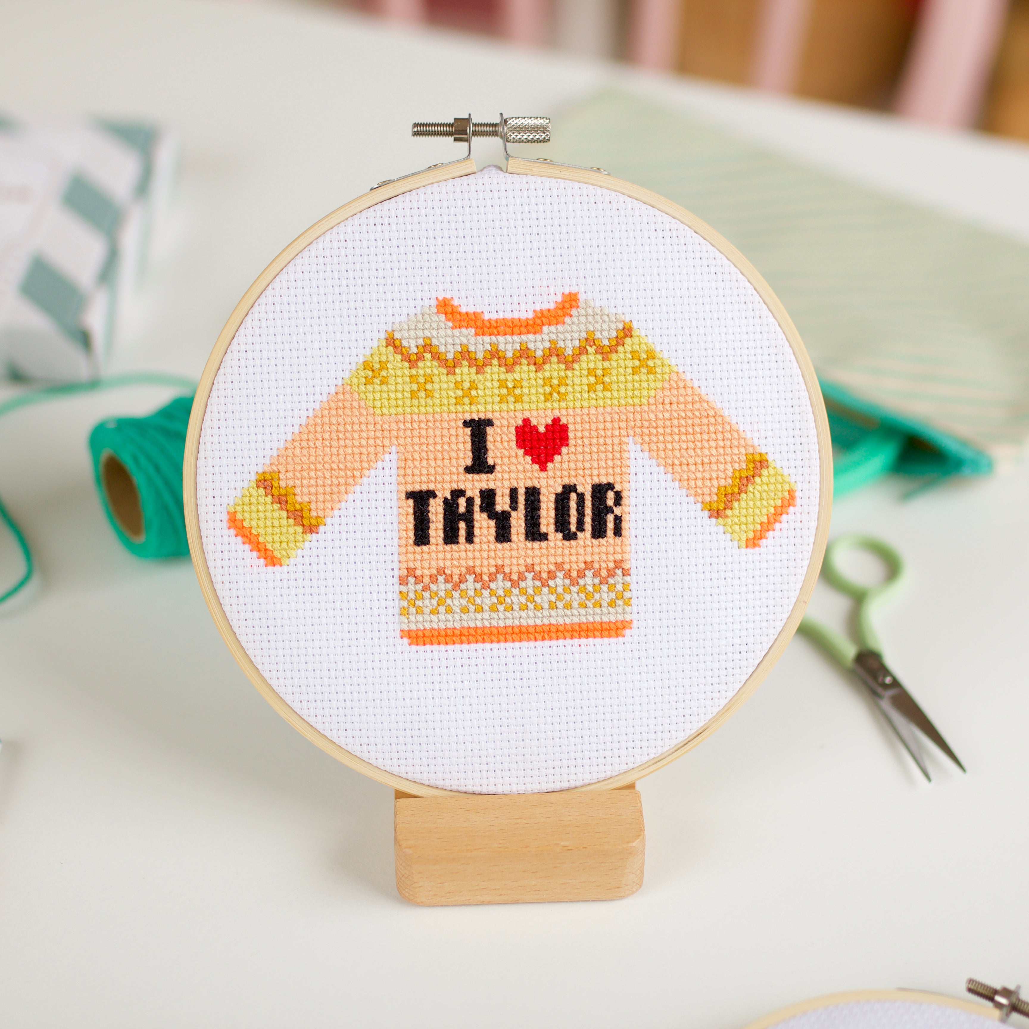 I Love Taylor Cross Stitch Kit - Orange Tones
