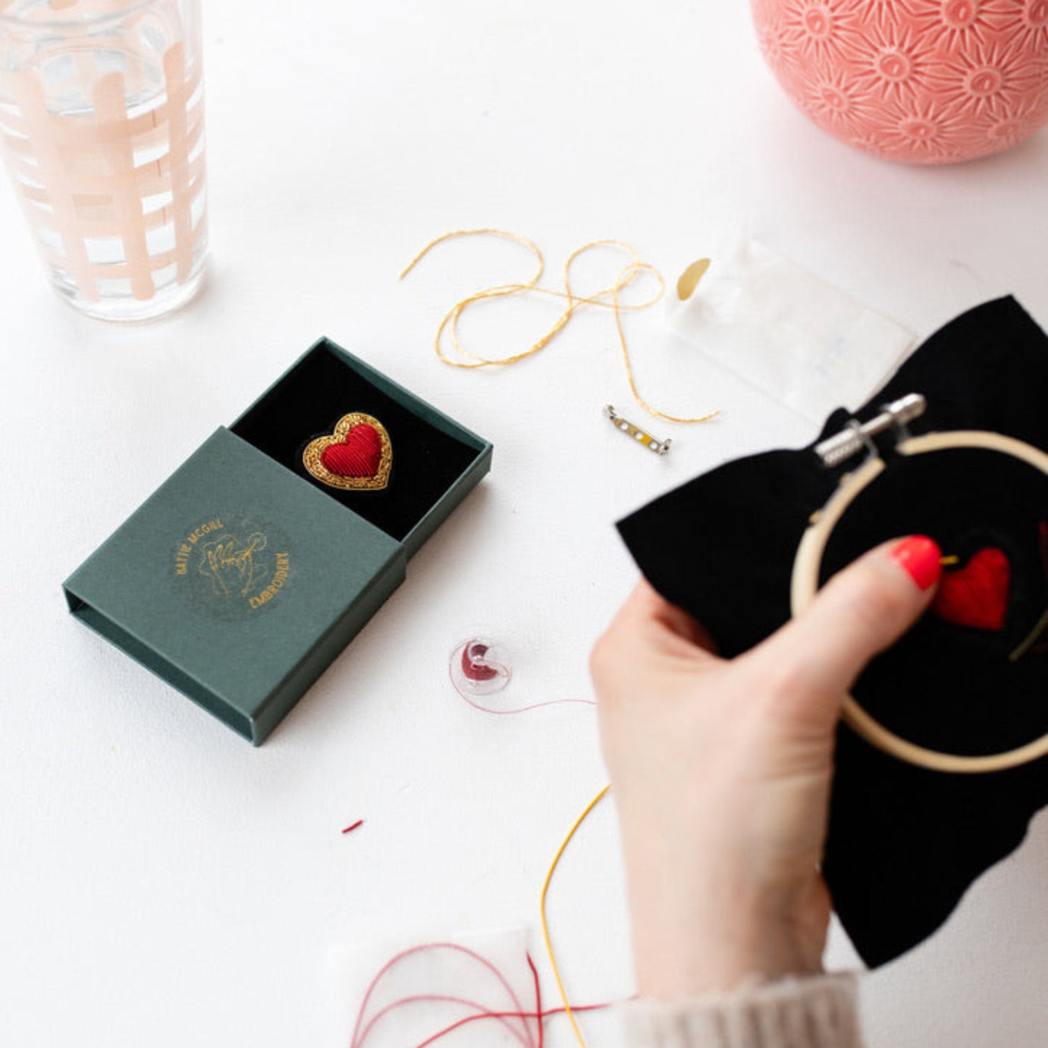 Goldwork Heart Brooch Hoop Club Box