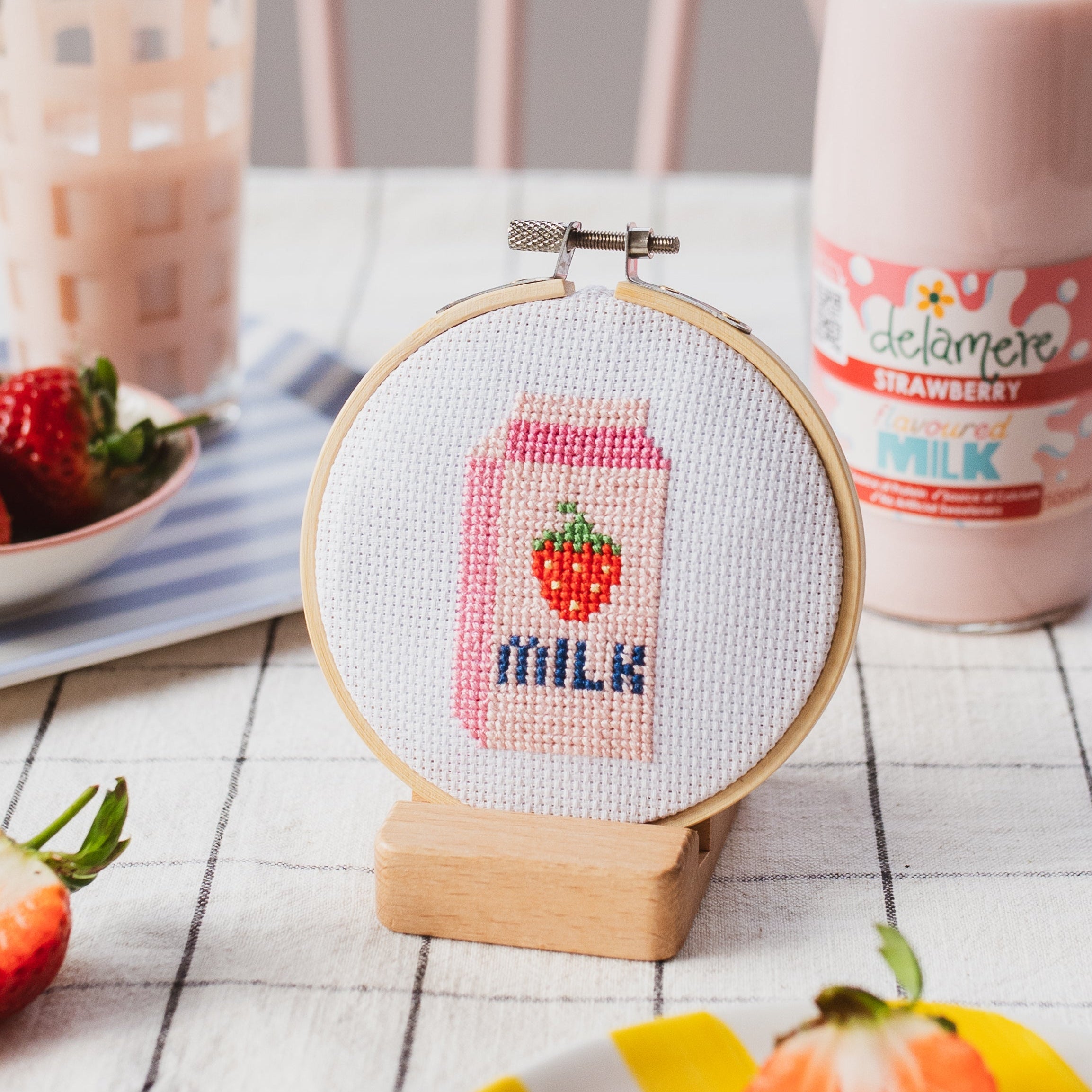 Strawberry Milk Beginner Cross Stitch Kit