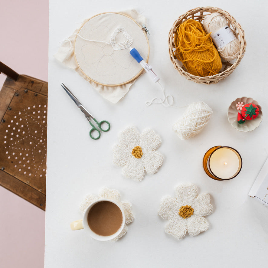 Punch Needle Daisy Coasters Hoop Club One Off Box