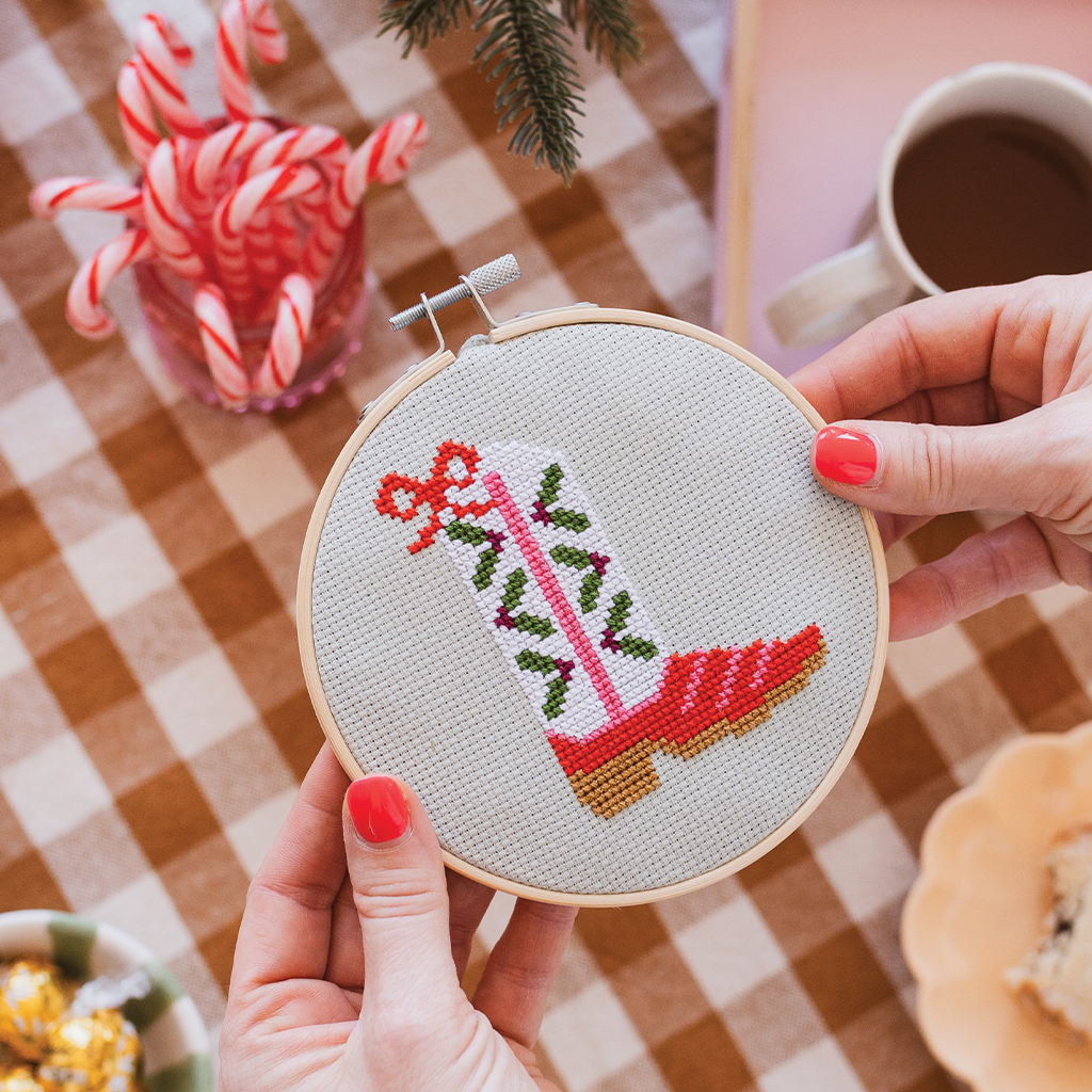 Christmas Cowboy Boot Cross Stitch Kit