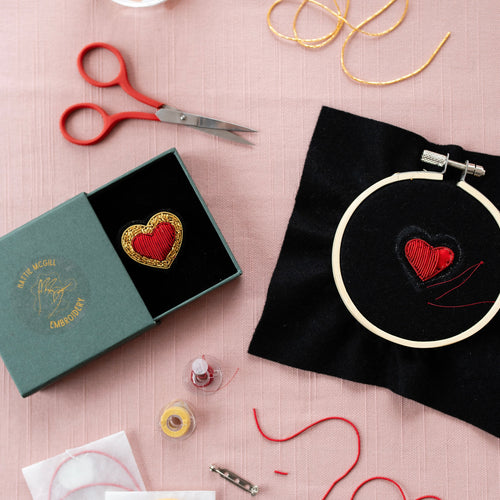 Hoop Club Quarterly Subscription - Starts with Goldwork Heart Brooch (ships within 72hrs), then ships at the end of every Feb, May, Aug & Nov - Charges made on the 16th of each shipping month