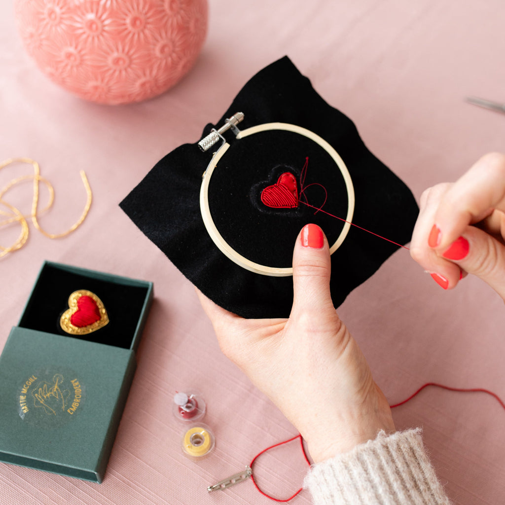 Goldwork Heart Brooch Hoop Club Box