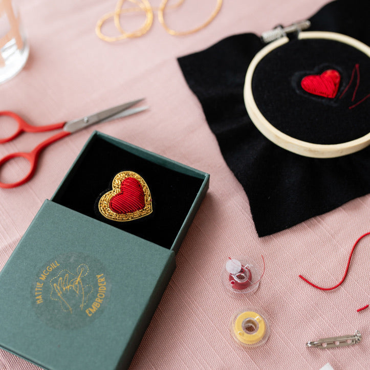 Goldwork Heart Brooch Hoop Club Box