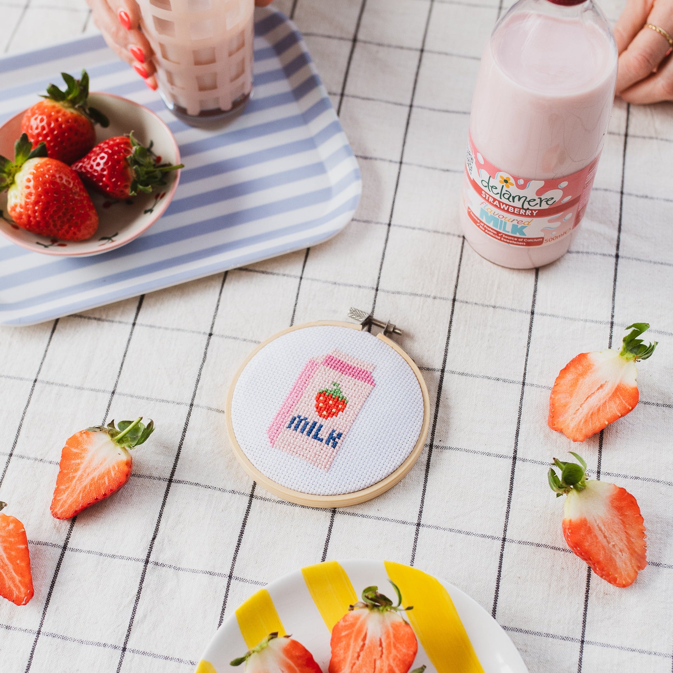 Strawberry Milk Beginner Cross Stitch Kit