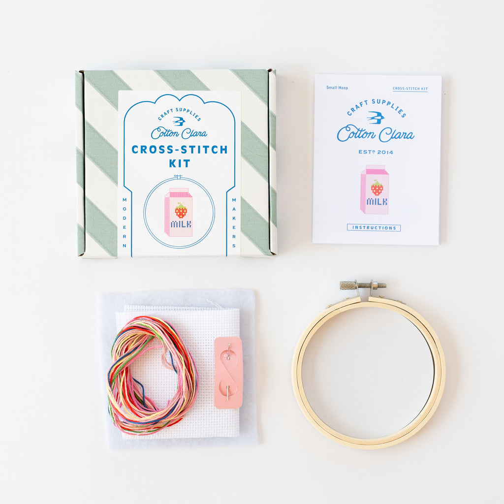 Strawberry Milk Beginner Cross Stitch Kit