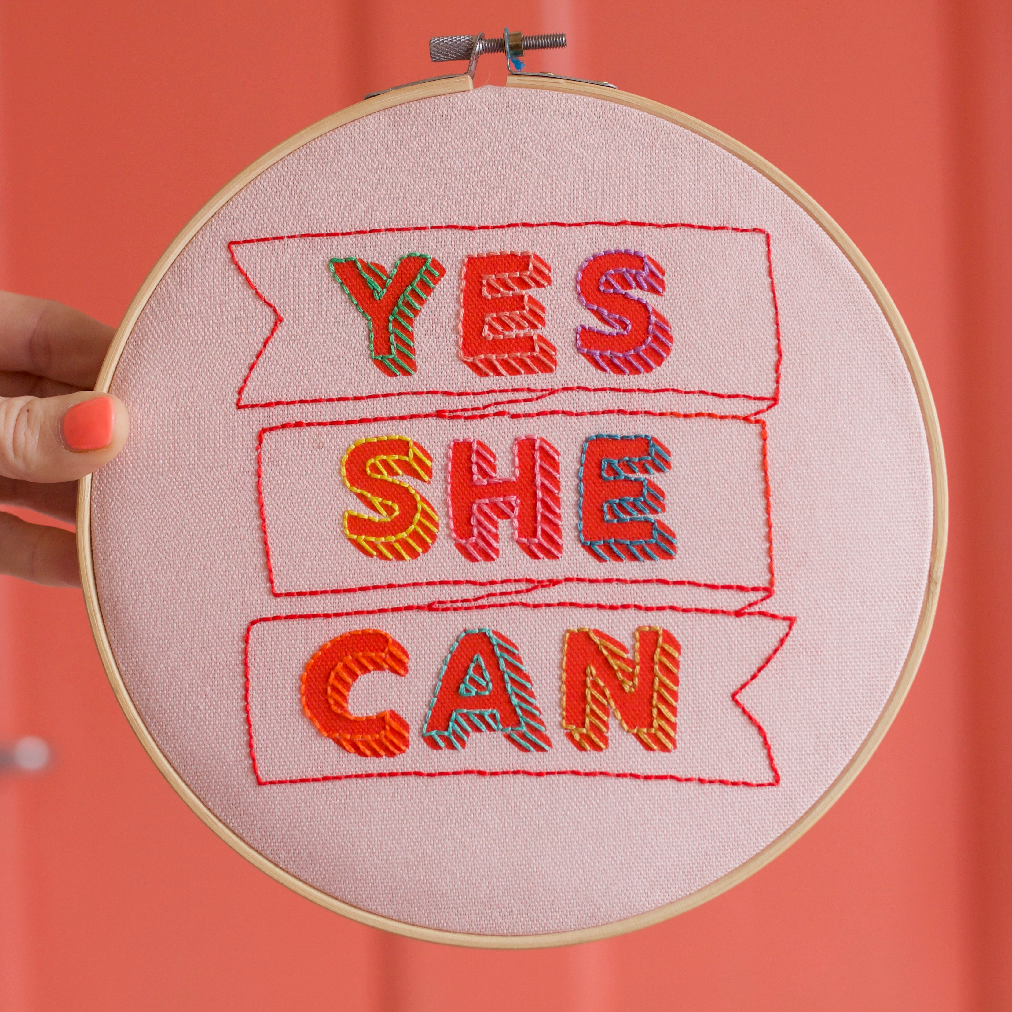 Yes She Can Embroidery Hoop Kit