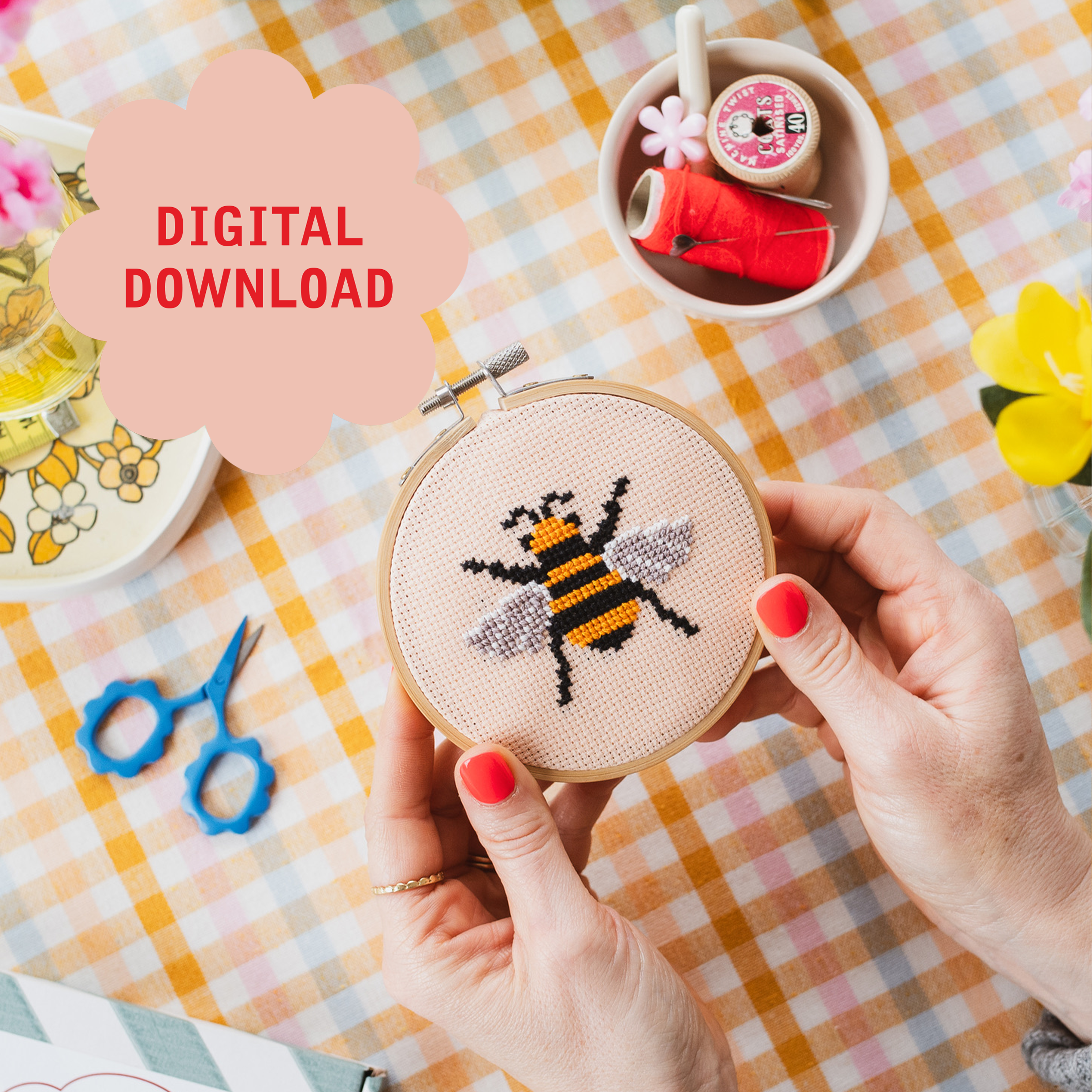 Bee Cross Stitch PDF Pattern – Instant Download