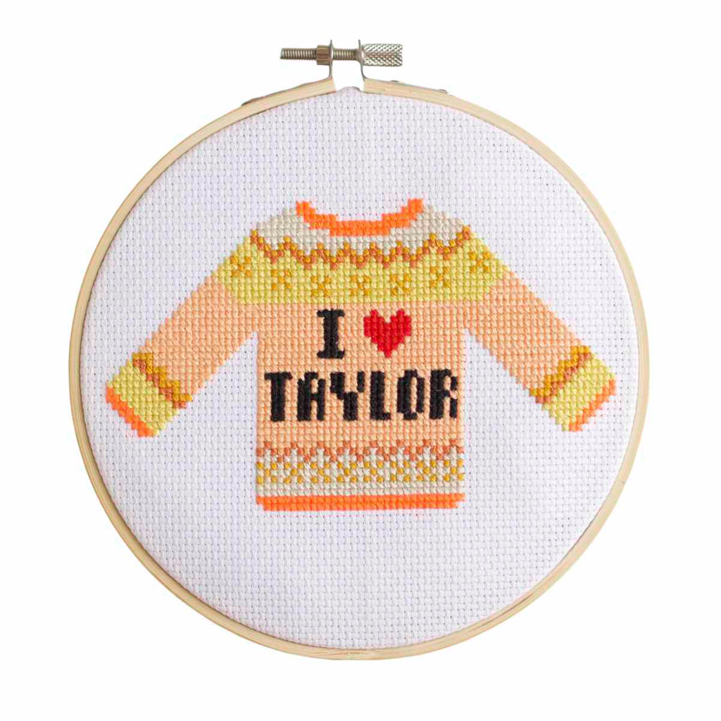 I Love Taylor Cross Stitch Kit - Orange Tones
