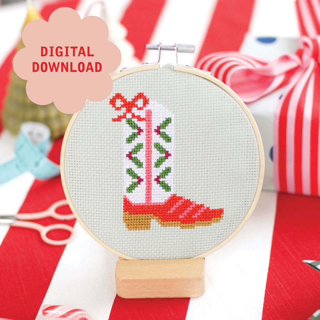 Christmas Cowboy Boot Cross Stitch PDF Pattern – Instant Download