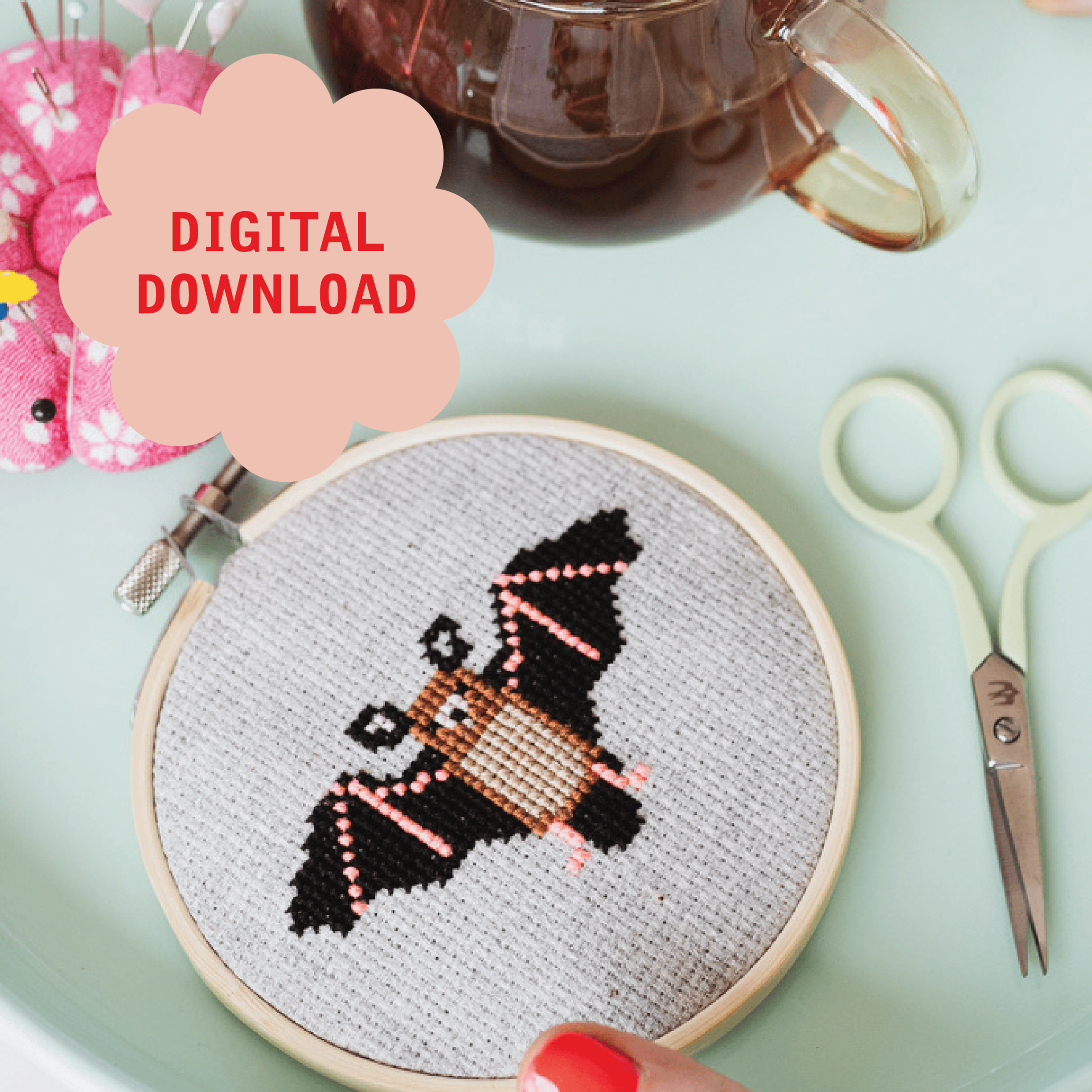 Cotton Clara Bat Cross Stitch PDF Pattern – Instant Download