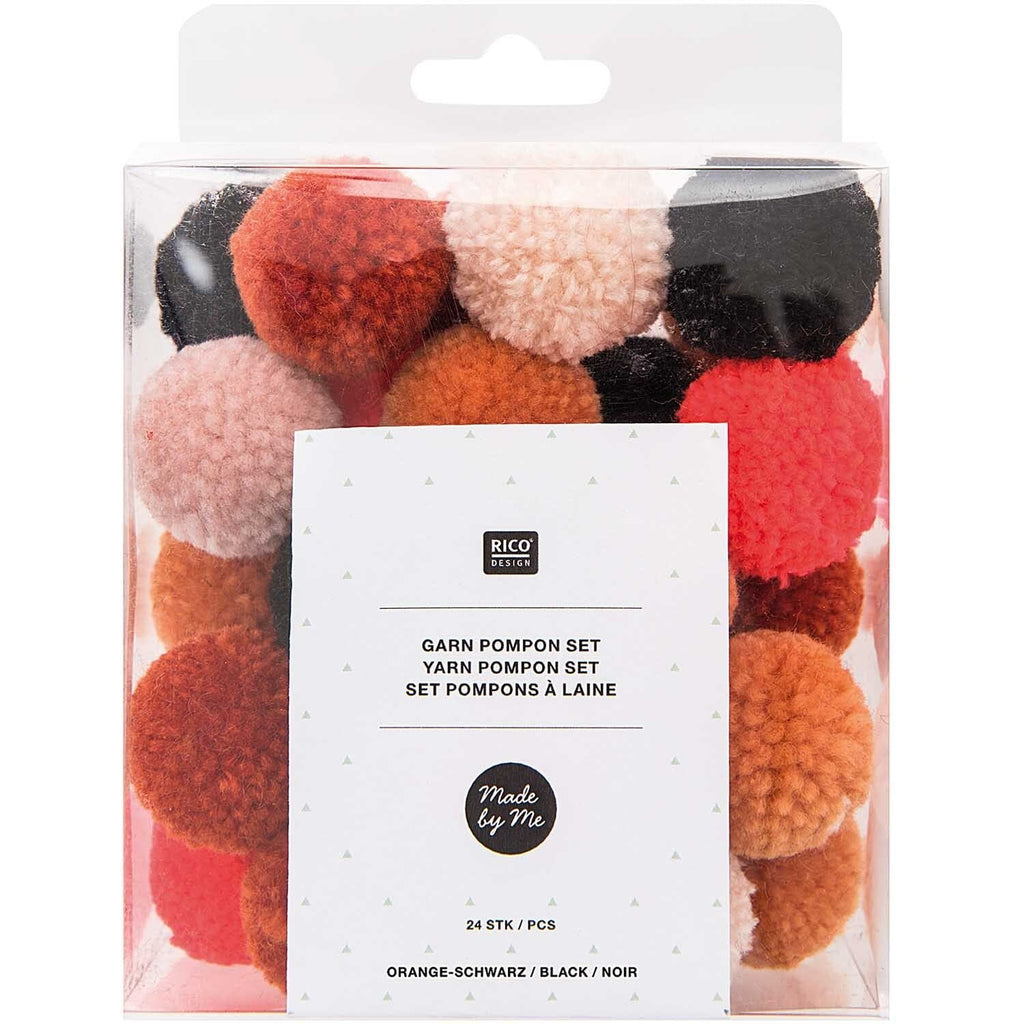 Cotton Clara Box of Pom Poms - Orange/Black Mix