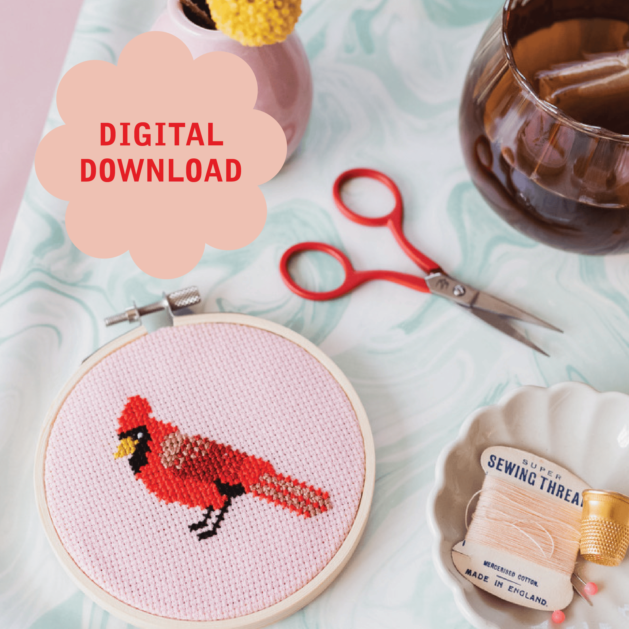 Cotton Clara Cardinal Cross Stitch PDF Pattern – Instant Download