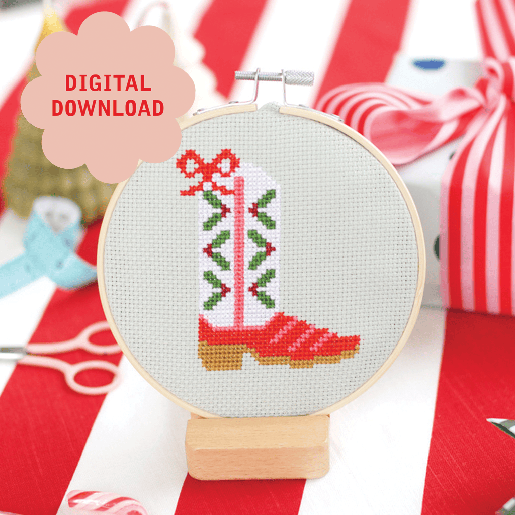 Cotton Clara Christmas Cowboy Boot Cross Stitch PDF Pattern – Instant Download