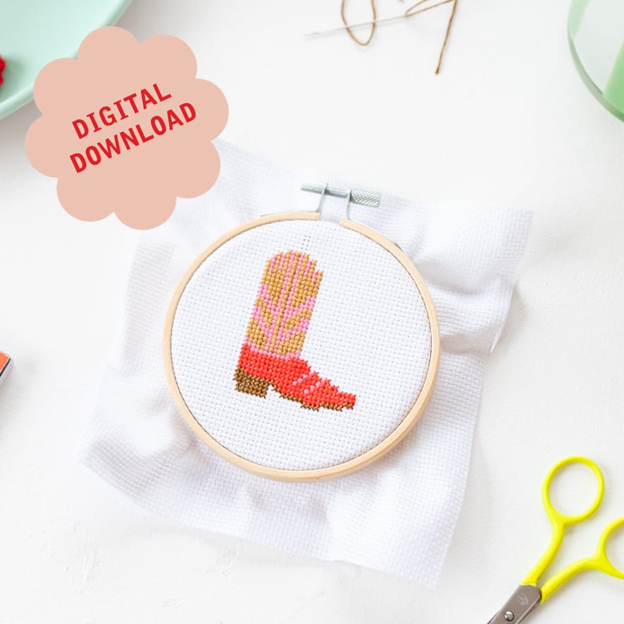 Cotton Clara Cowboy Boot Mini Cross Stitch PDF Pattern – Instant Download