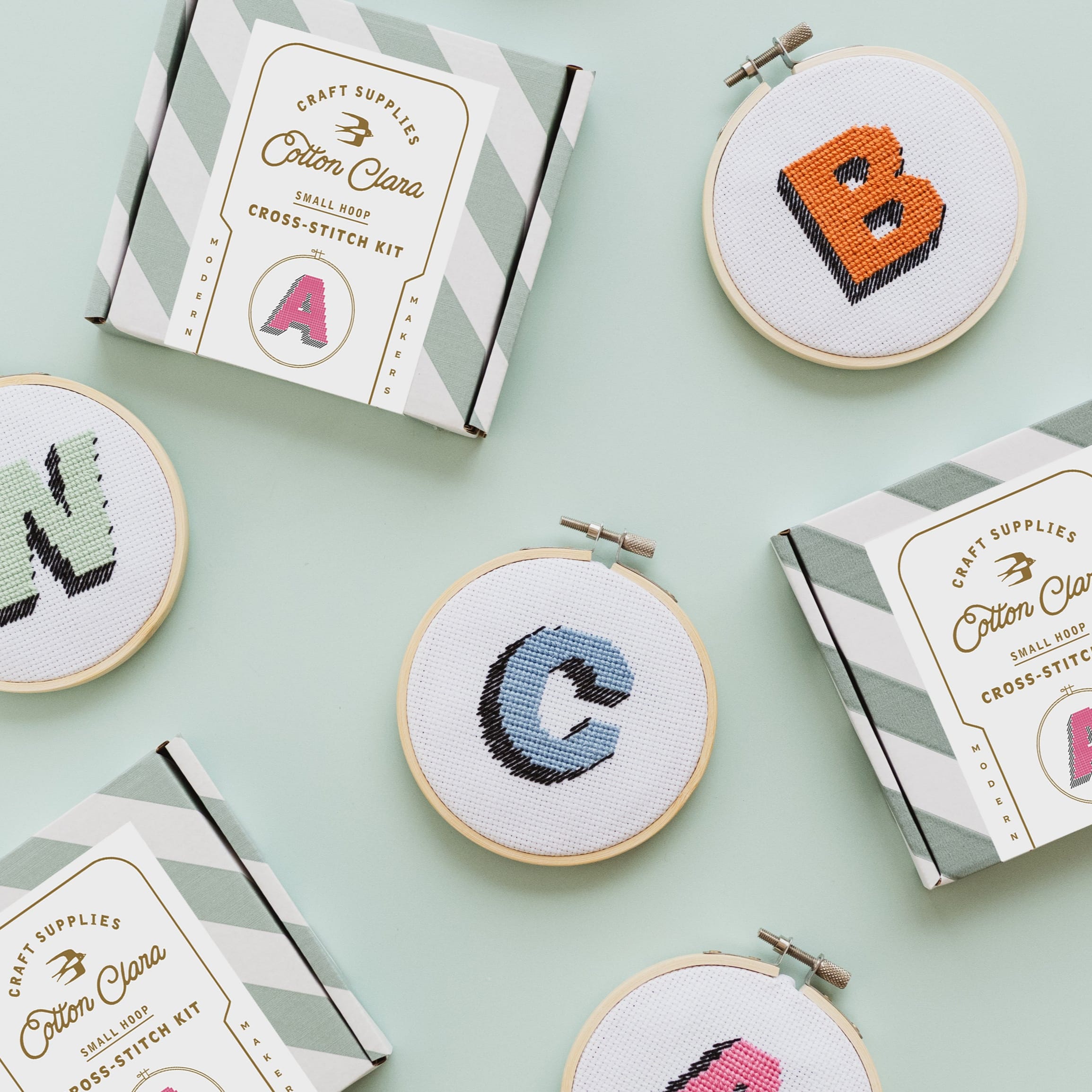 Cotton Clara Cross Stitch Kit Drop Shadow Alphabet Cross Stitch Kit