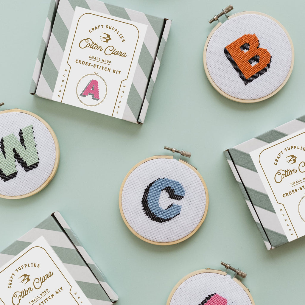 Cotton Clara Cross Stitch Kit Drop Shadow Alphabet Cross Stitch Kit