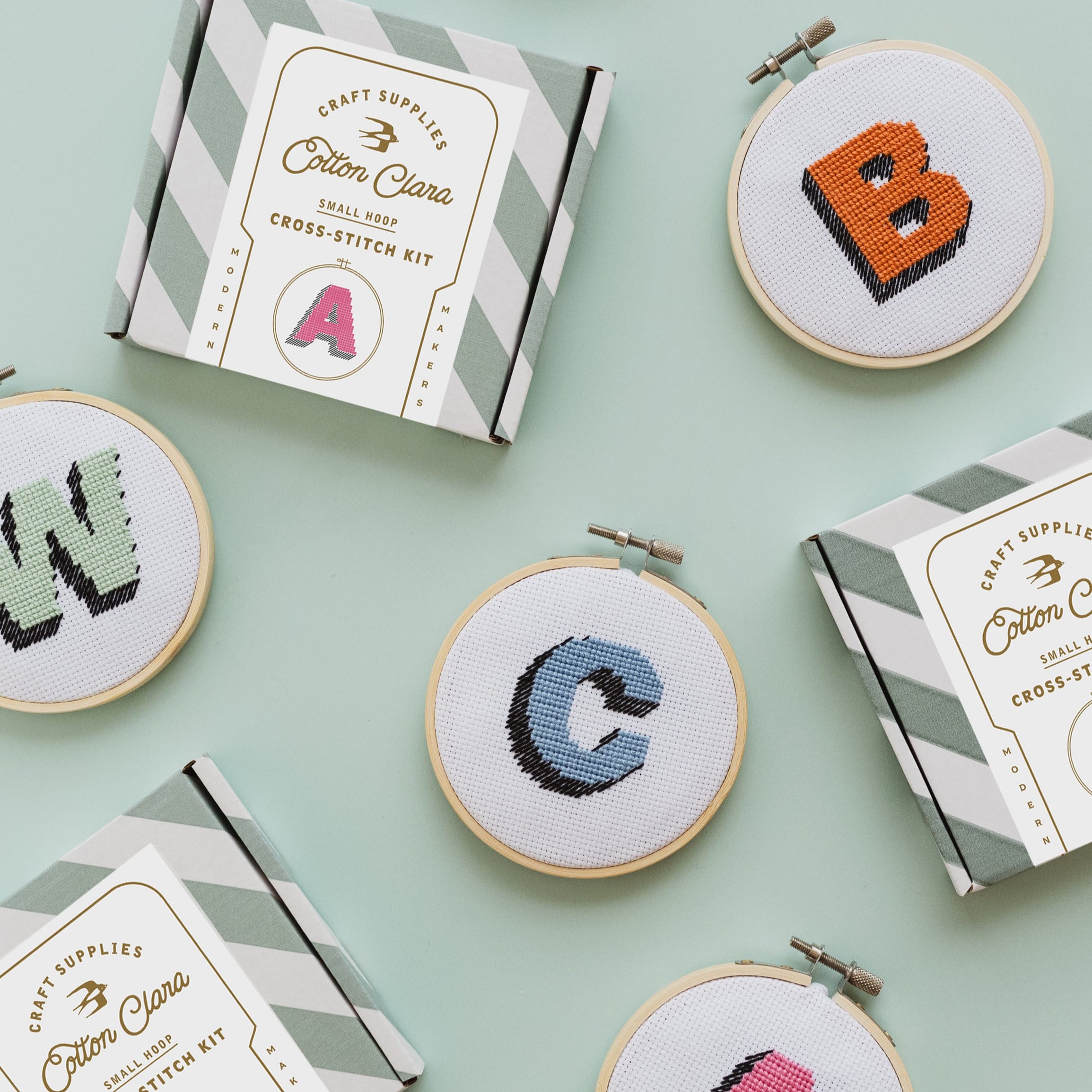 Cotton Clara Cross Stitch Kit Drop Shadow Alphabet Cross Stitch Kit