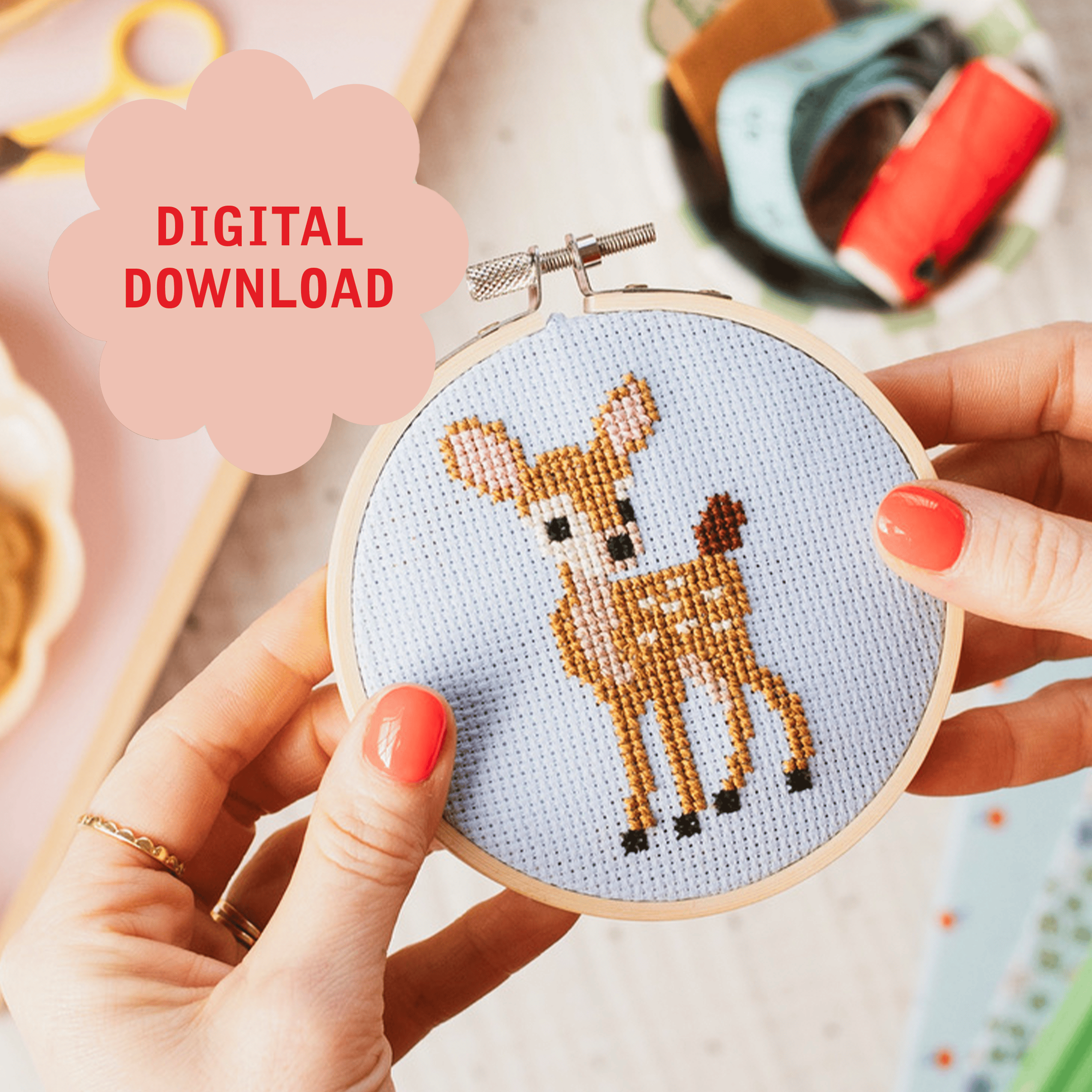 Cotton Clara Deer Cross Stitch PDF Pattern – Instant Download