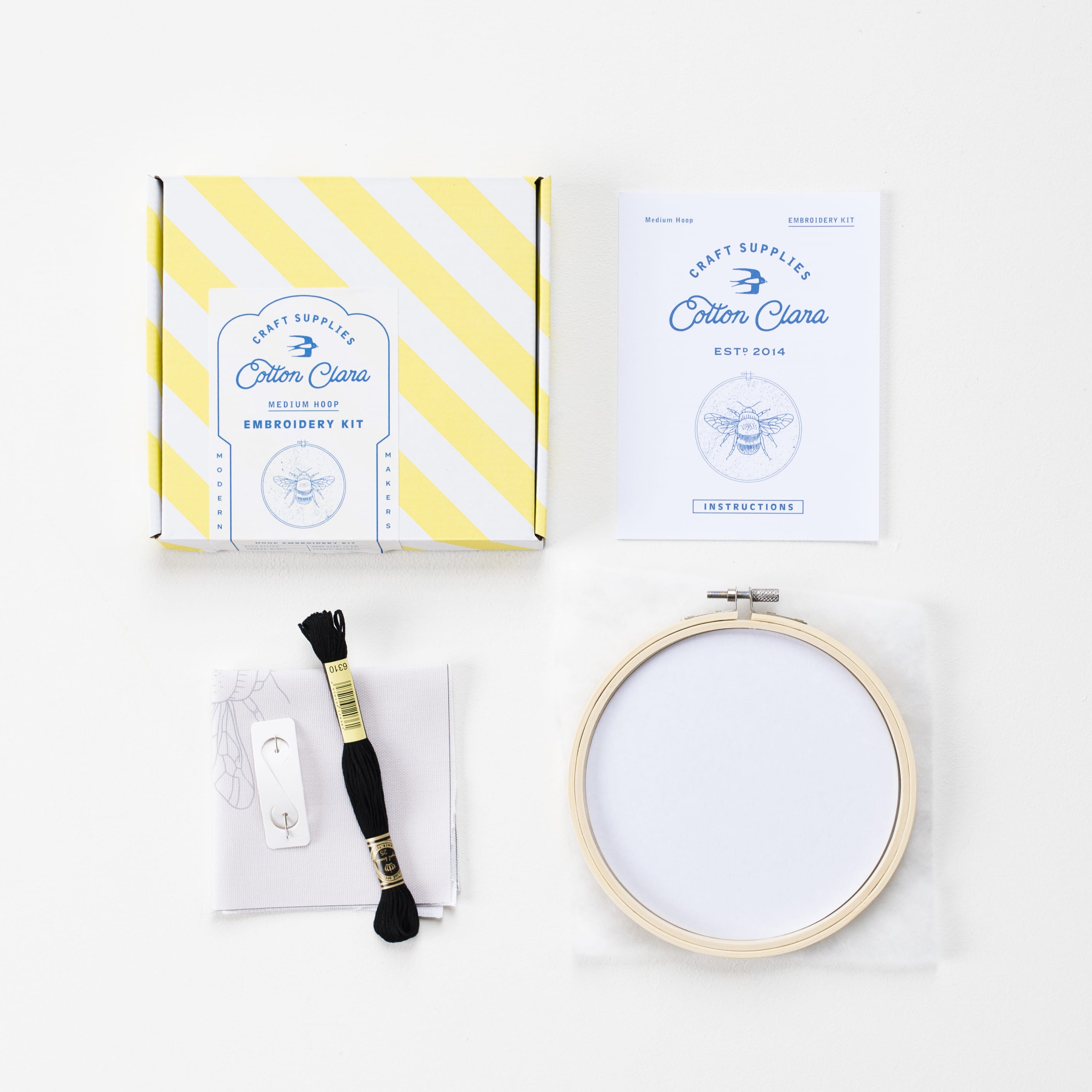 Cotton Clara Embroidery Kits Bee Embroidery Hoop Kit