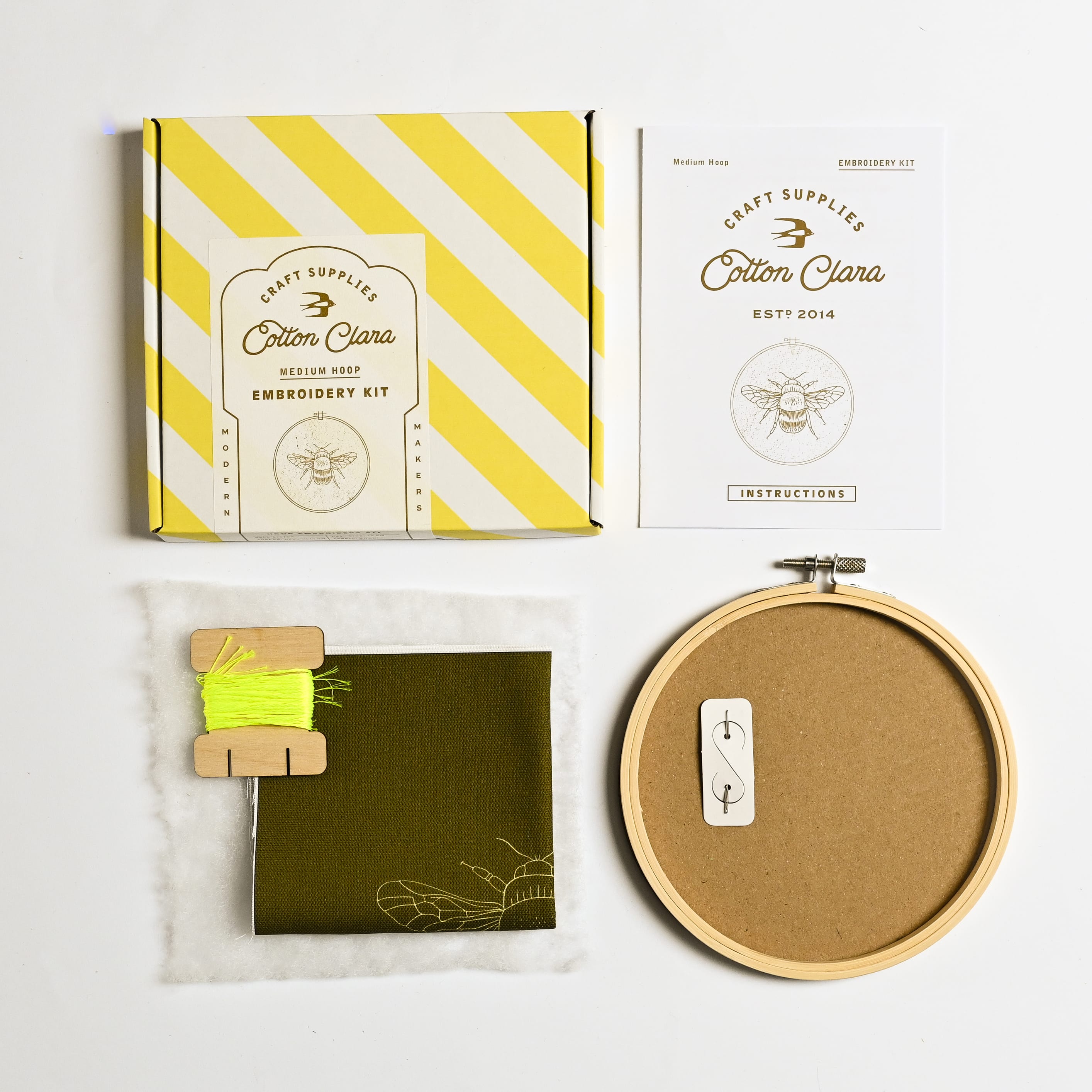 Cotton Clara Embroidery Kits Bee Embroidery Hoop Kit