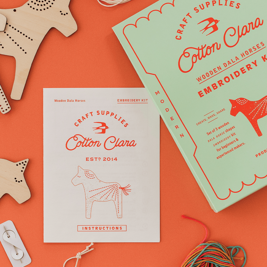 Cotton Clara Embroidery Kits Dala Horses Embroidery Board Kit