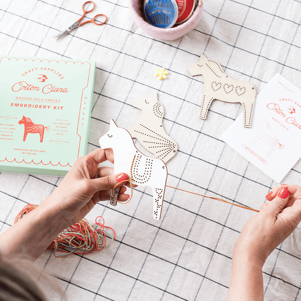 Cotton Clara Embroidery Kits Dala Horses Embroidery Board Kit