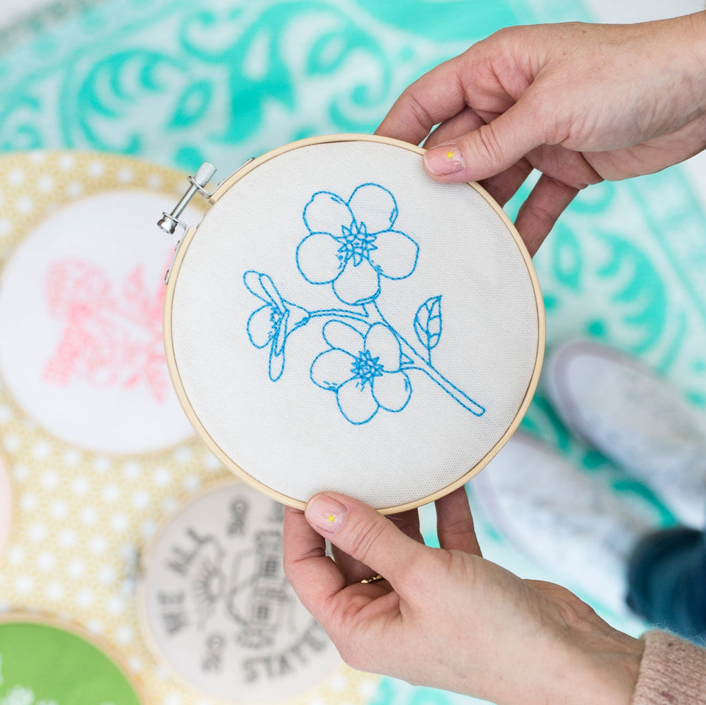 Cotton Clara Embroidery Kits Forget Me Not Embroidery Hoop Kit