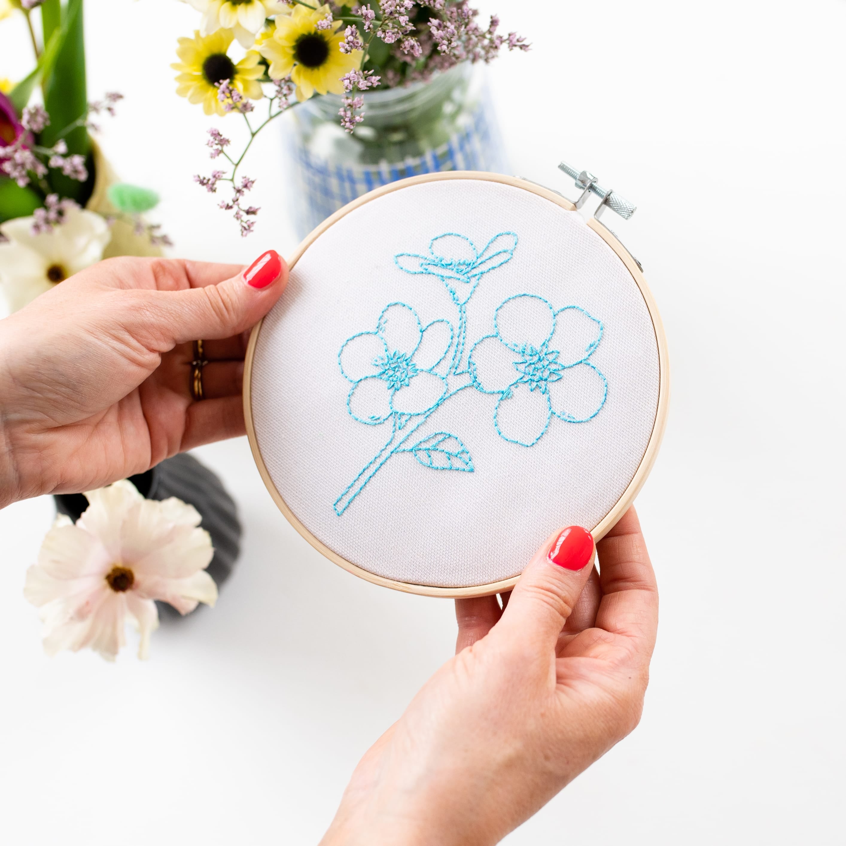 Cotton Clara Embroidery Kits Forget Me Not Embroidery Hoop Kit