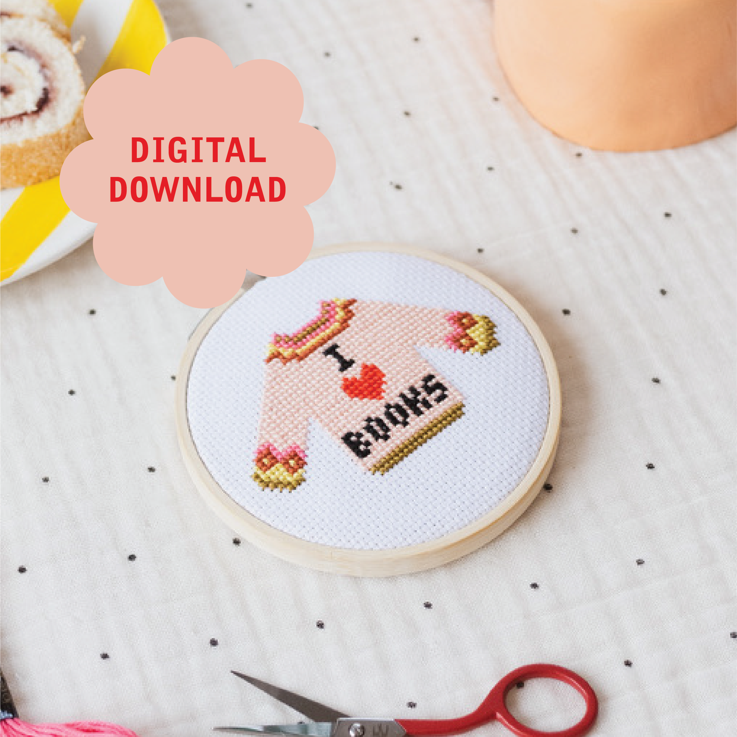 Cotton Clara I Love Books Cross Stitch PDF Pattern – Instant Download