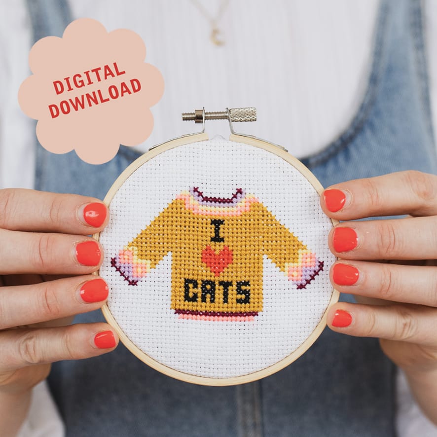 Cotton Clara I Love Cats Mini Cross Stitch PDF Pattern – Instant Download
