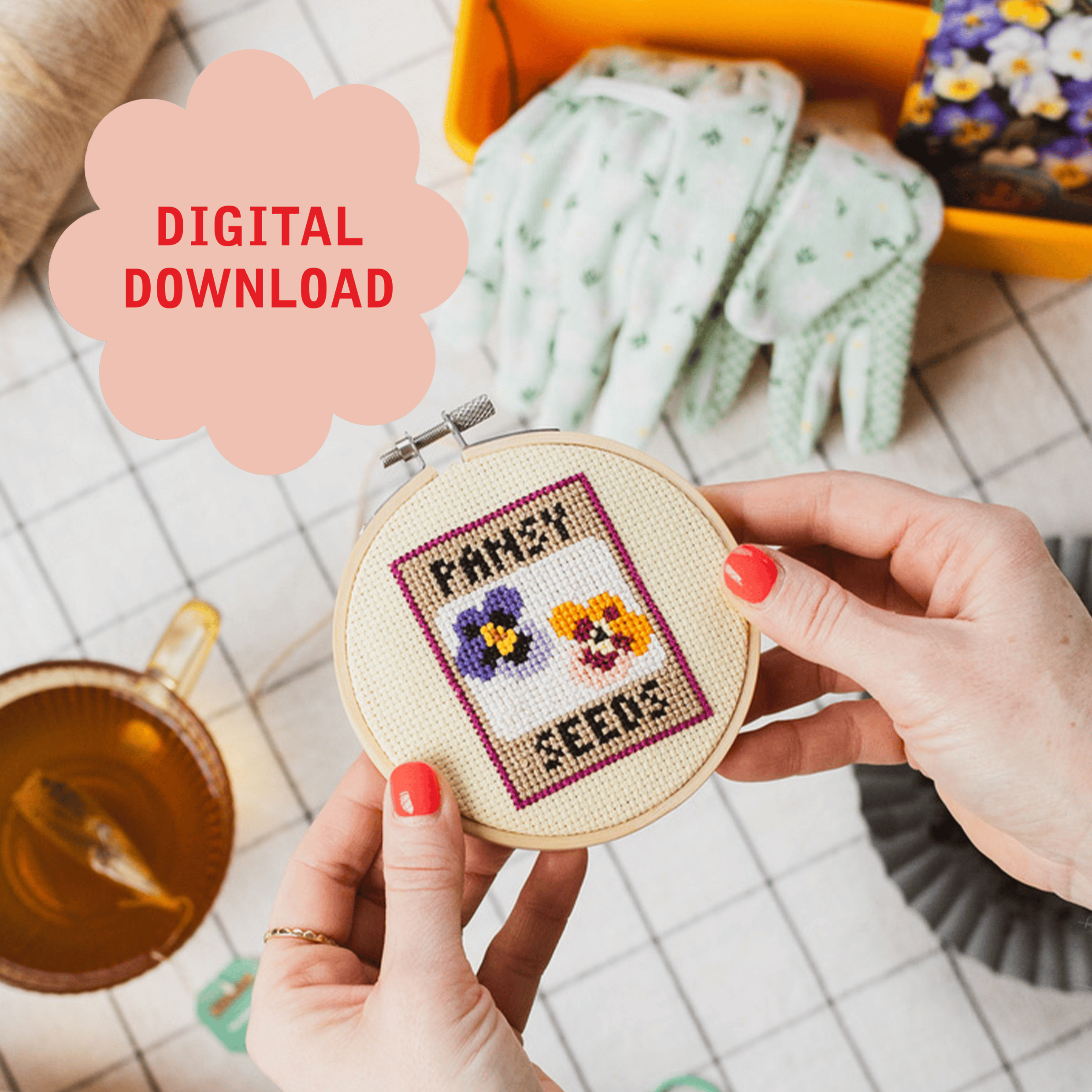 Cotton Clara Pansy Cross Stitch PDF Pattern – Instant Download