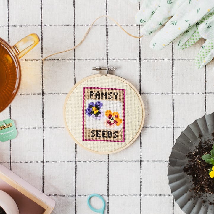 Cotton Clara Pansy Seeds Beginner Cross Stitch Kit