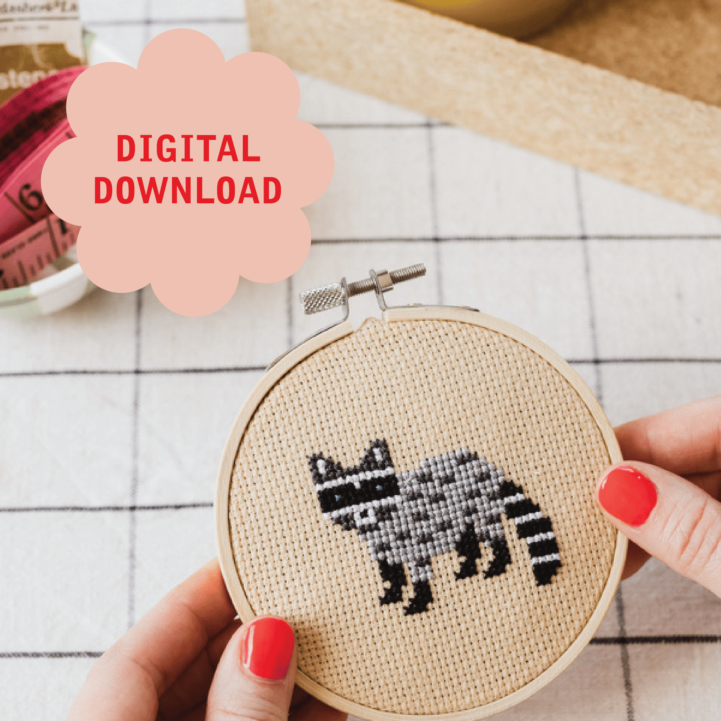 Cotton Clara Raccoon Cross Stitch PDF Pattern – Instant Download
