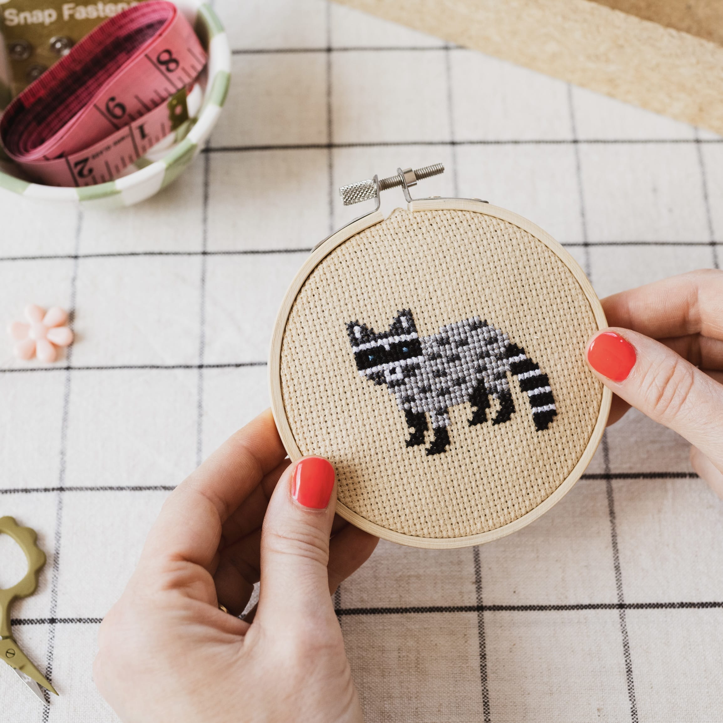 Cotton Clara Racoon Cross Stitch Kit