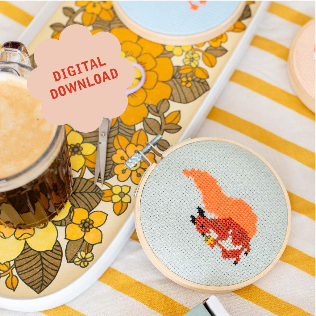 Cotton Clara Squirrel Mini Cross Stitch PDF Pattern – Instant Download