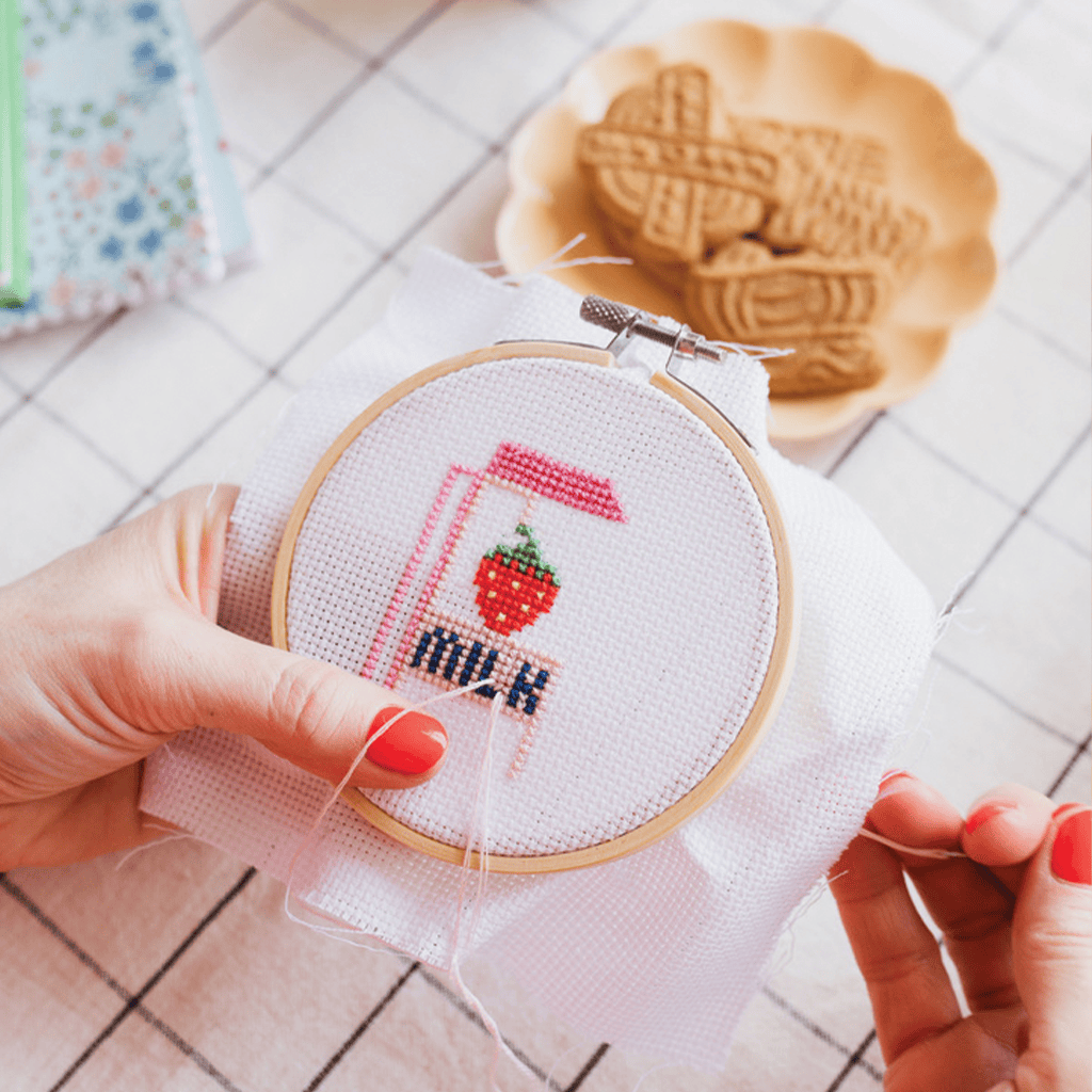 Cotton Clara Strawberry Milk Beginner Cross Stitch Kit