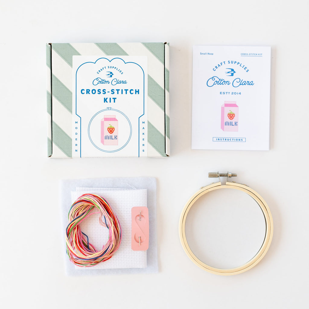 Cotton Clara Strawberry Milk Beginner Cross Stitch Kit
