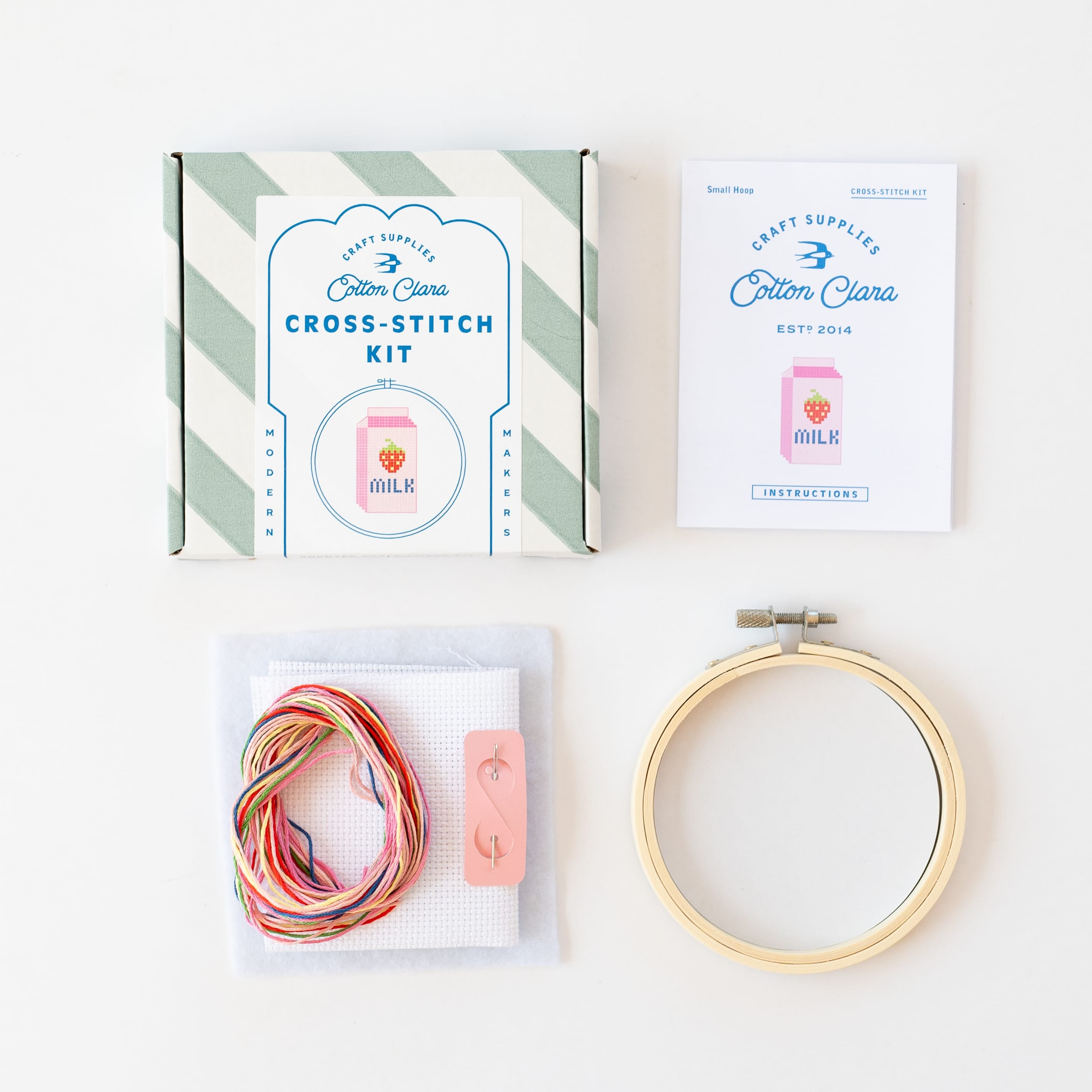 Cotton Clara Strawberry Milk Beginner Cross Stitch Kit