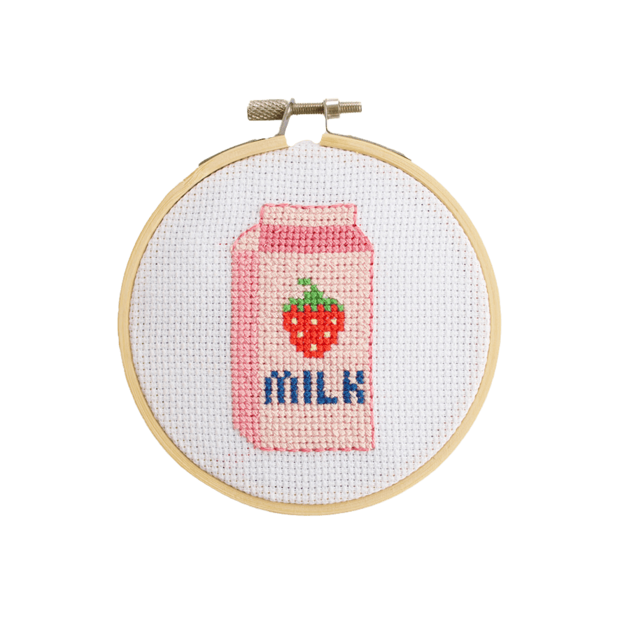 Cotton Clara Strawberry Milk Beginner Cross Stitch Kit