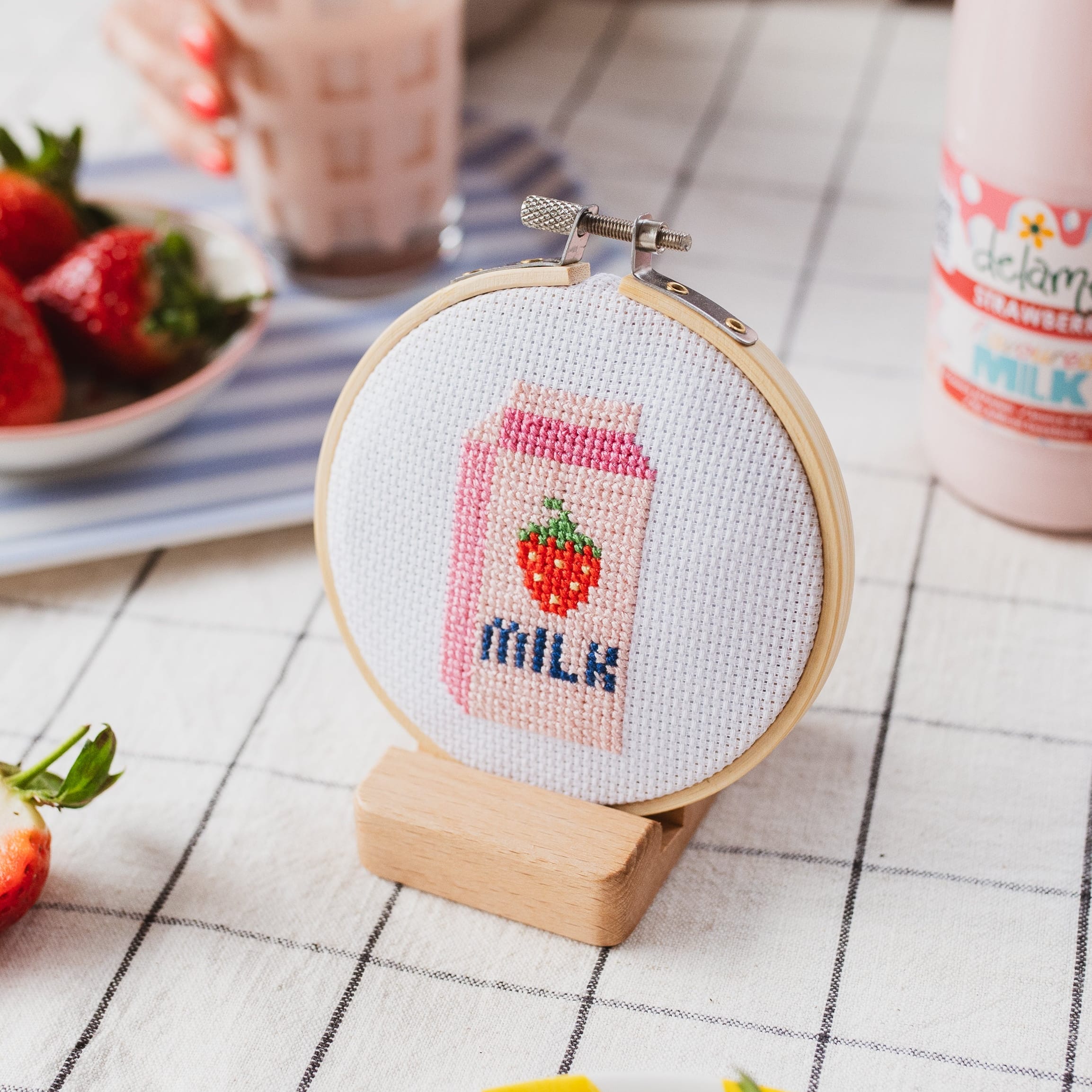 Cotton Clara Strawberry Milk Beginner Cross Stitch Kit