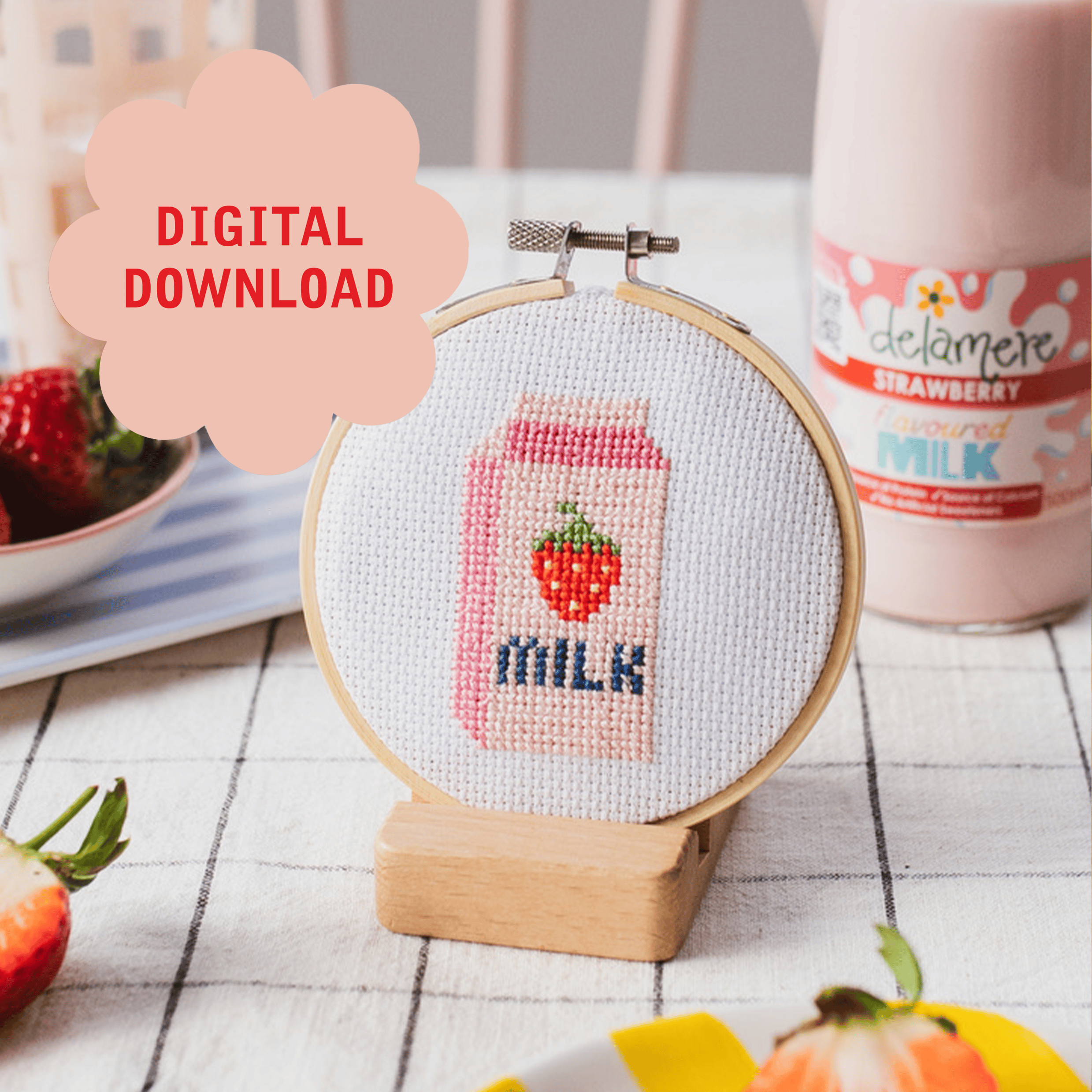 Cotton Clara Strawberry Milk Cross Stitch PDF Pattern – Instant Download