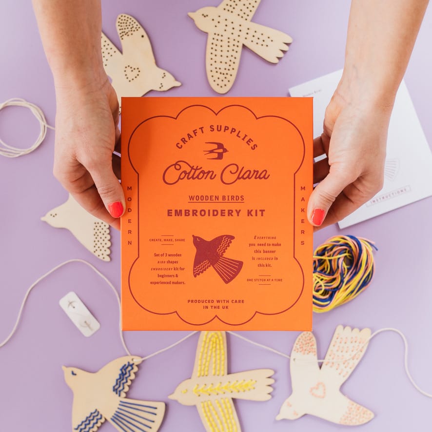 Cotton Clara Wooden Boards Wooden Bird Embroidery Kit – Beginner-Friendly DIY Garland or Hanging Decorations